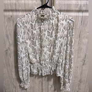 Lucy Paris smocked high neck long sleeve peplum blouse - cream/gold.